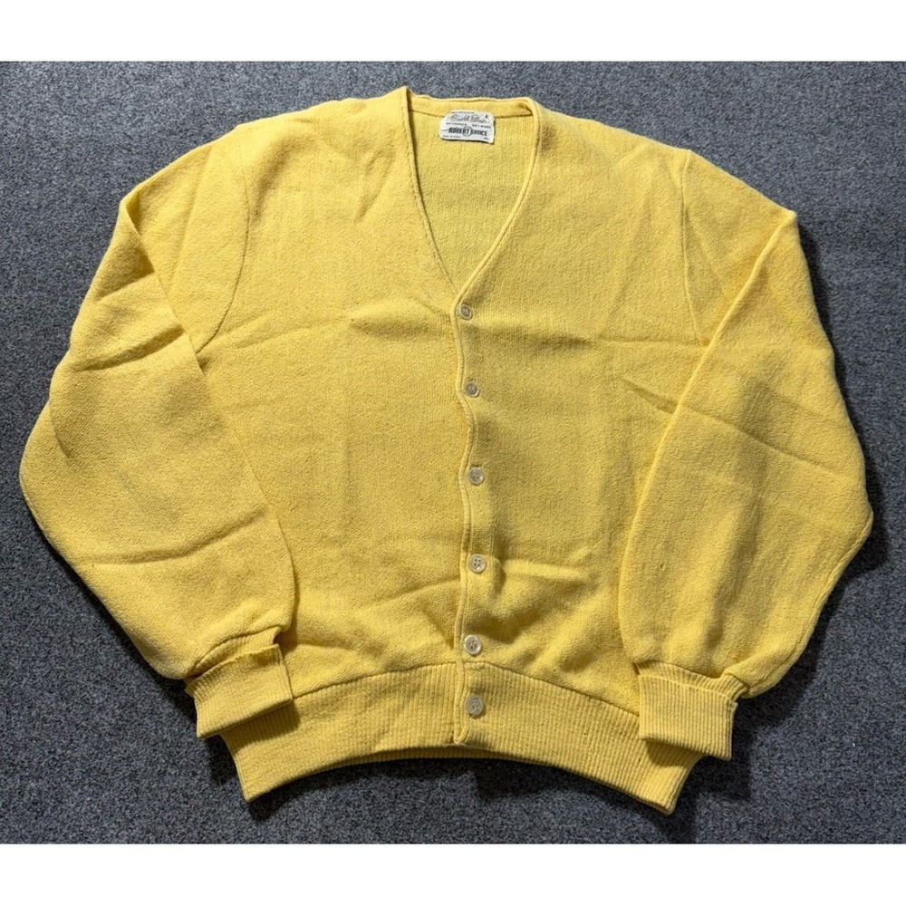 Vtg 60s Sweater Cardigan Men M Alpaca Wool Kurt Cobain Arnold Palmer RARE Yellow